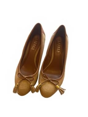 Lauren Ralph Lauren Tan Suede Wedge Heels with Tassel Bow